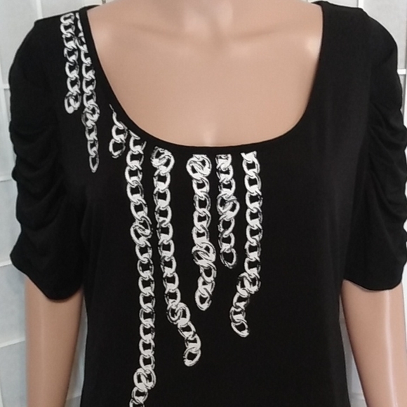 Worthington stretch Tops - Pretty Ruched Half Sleeves Black Worthington Top